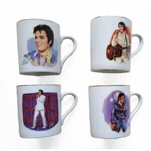 Vintage Elvis Presley Mug‎ Set 1985 24K Gold Porcelain Collector 50th Anniv Box